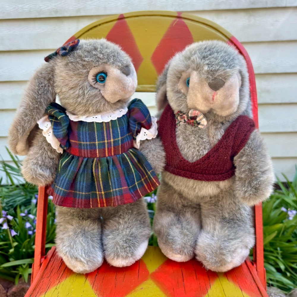 Vintage 90s Russ Berrie Beverly & Bentley Bunny Plush Pair 14"